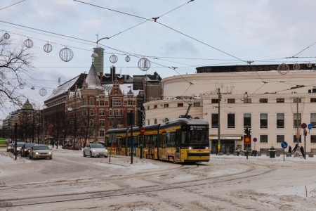 The streets of Helsinki, the capital of Finland.