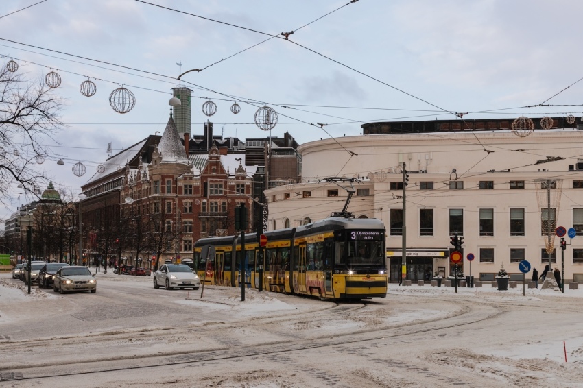 The streets of Helsinki, the capital of Finland.