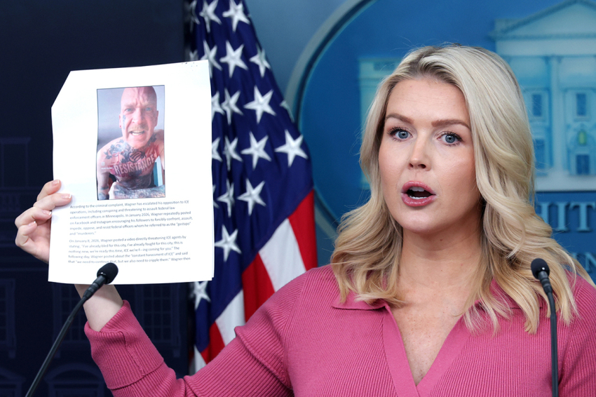 White House press secretary Karoline Leavitt holds up a paper as she answers questions during a news briefing in the James S. Brady Press Briefing Room of the White House on Feb. 05, 2026, in Washington, D.C. This was Leavitt's first press briefing on President Trump's agenda since Jan. 26.