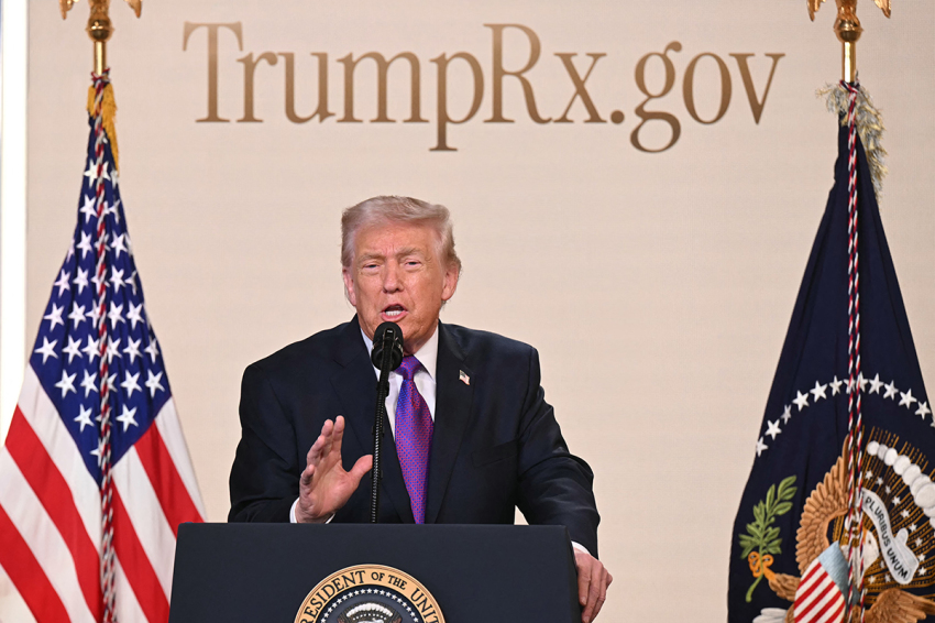 President Donald Trump speaks to introduce the new TrumpRx website in the South Court Auditorium of the White House in Washington, D.C., on Feb. 5, 2026. The TrumpRx.gov website will serve as a central hub to help consumers find discounted prescription drugs by directing them to drugmakers' direct-to-consumer sites. 