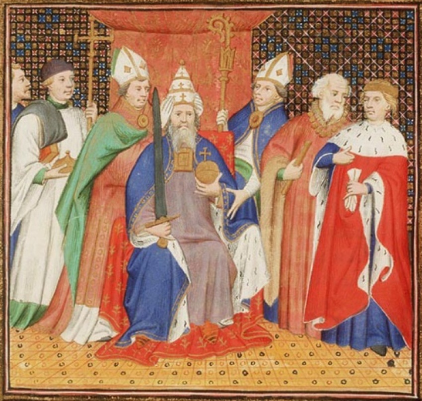 Pope Benedict VIII crowning Holy Roman Emperor Henry II in 1014.