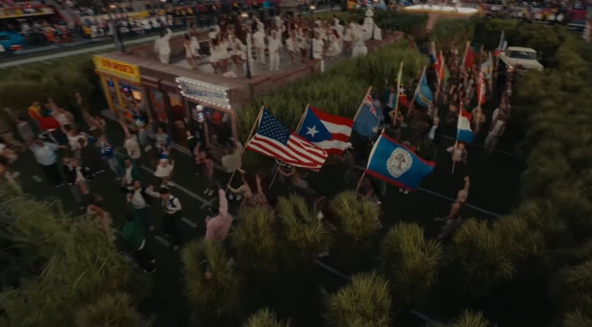 Performers carry flags during the Super Bowl LX halftime show in Santa Clara, California, on Feb. 8, 2026. 