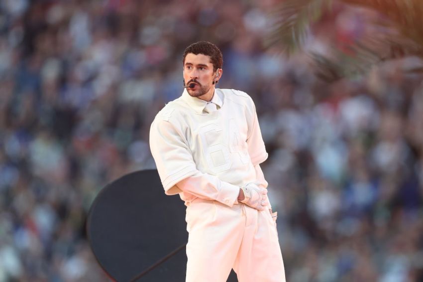 Bad Bunny performs onstage during the Apple Music Super Bowl LX Halftime Show at Levi's Stadium on Feb. 08, 2026 in Santa Clara, California.