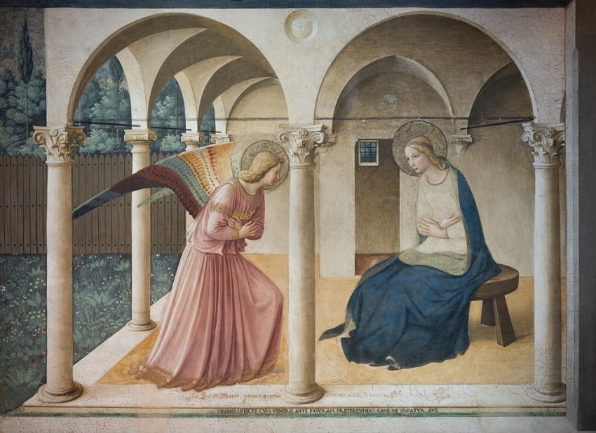 A 15th-century fresco depicting the Annunciation, painted by Fra Angelico. 