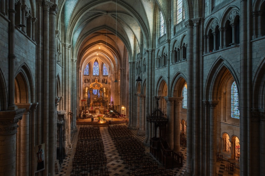 The interior of St. Stephen’s Cathedral in Sens, France. 