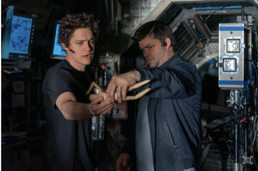 Directors Phil Lord and Christopher Miller on the set of their film "Project Hail Mary."