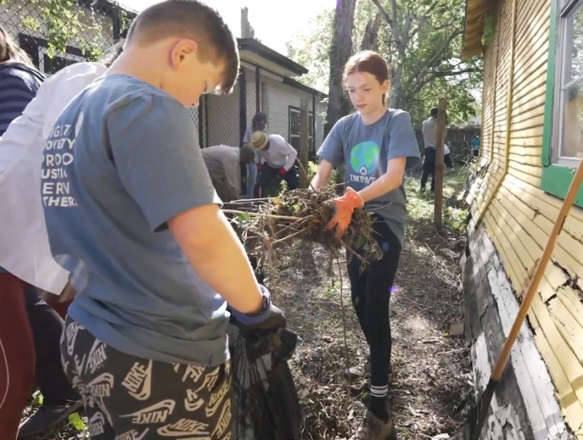 Volunteers serve during Highland Park United Methodist Church's Churchwide Serving Day in April 2023.