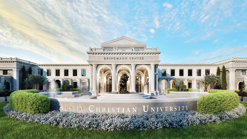 A rendering of the future Bringmann Center at Austin Christian University in Georgetown, Texas. The $50 million facility will serve as a central hub for campus life, student services, and major events.