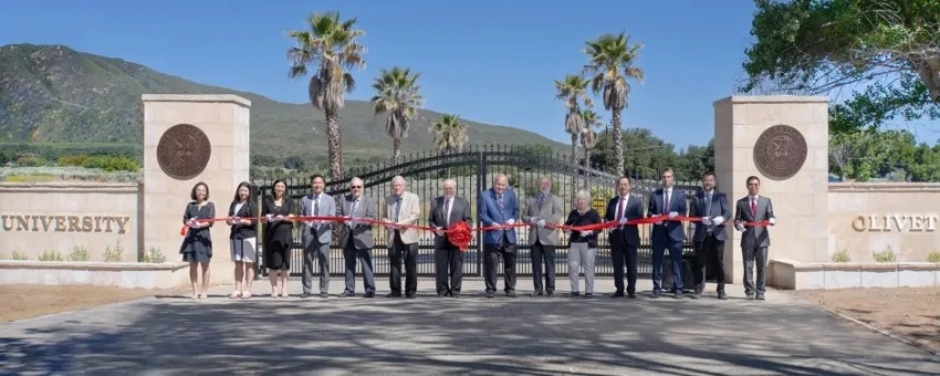 The main gate of Olivet University's 1,000-acre campus in Anza, California — one of the largest Christian university campuses in the state.