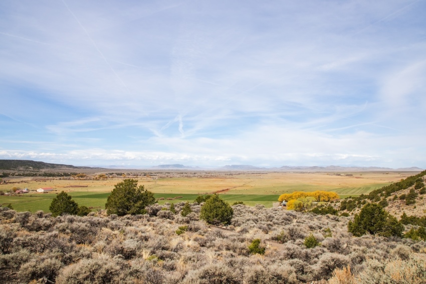 The view of the San Luis Valley from the Shrine of the Stations of the Cross in San Luis, Colorado.