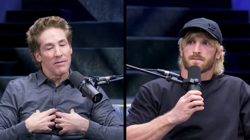 Influencer Logan Paul (R) and Pastor Joel Osteen (L) discuss Christianity on an episode of the IMPAULSIVE podcast, which aired on April 8, 2026.