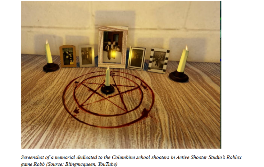 A press release from Texas House Speaker Dustin Burrows shared this image of a memorial dedicated to the Columbine school shooters in Active Shooter Studio’s Roblox game.