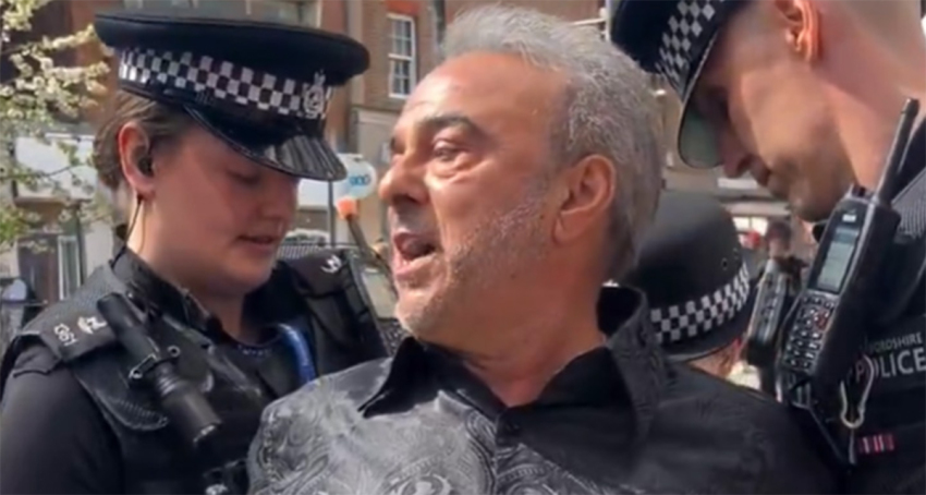 Pastor Steve Maile arrested while street preaching in Watford, Hertfordshire, England, on April 18, 2026.