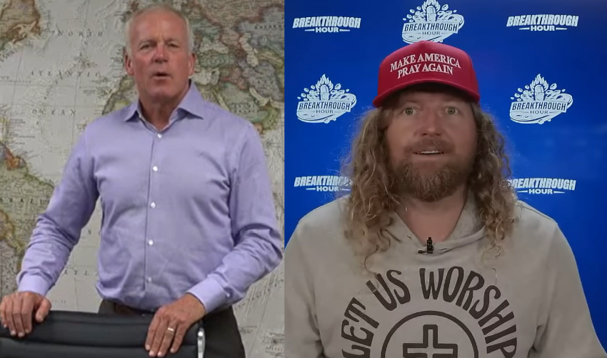 California businessman Steve Bray (L) and activist missionary and worship leader Sean Feucht (R).
