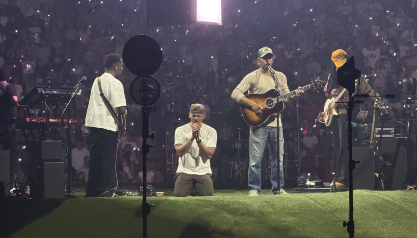 Forrest Frank and Cory Asbury perform at Louisville's KFC Yum! Center in Louisville, Kentucky, on July 28, 2026.