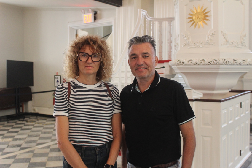 Frenchman Colombier Yan and his wife inside St. Paul's Chapel in Lower Manhattan, New York, on Sept. 10, 2026.