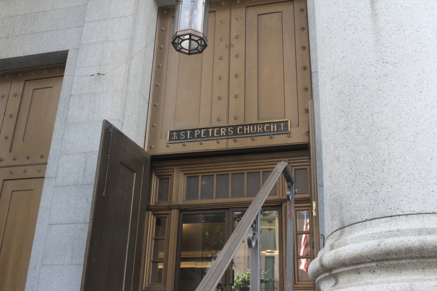 The entrance of St. Peter's Church, the oldest Catholic parish in New York in Lower Manhattan, New York, on Sept. 10, 2026. 
