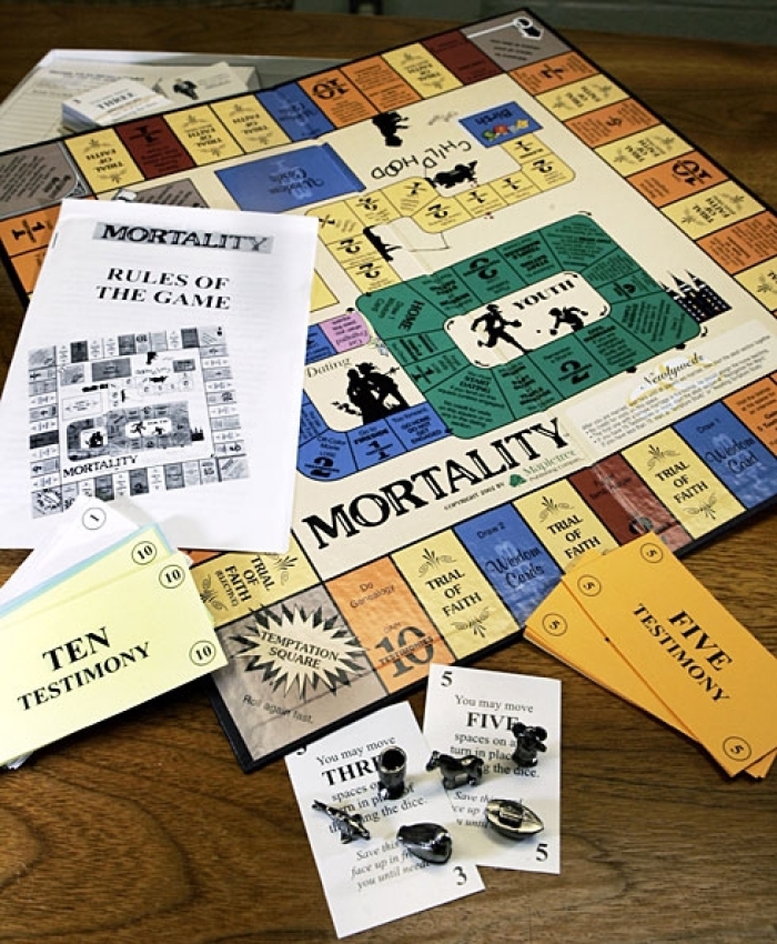 The board game ''Mortality'' is seen at Merrimack College in North Andover, Mass. Sales numbers indicate the market for religious games is growing.