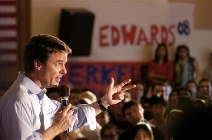 Democratic presidential hopeful John Edwards speaks in Berkeley, Calif., on Sunday, March 4, 2007. Edwards appearance before several hundred supporters was part of a college tour aimed at young voters.