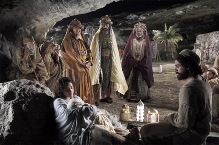 This undated image provided by New Line Cinema pictures the three wise men from the movie 'The Nativity Story.'