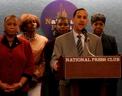 Dean Nelson speaks about his support for Mike Huckabee at a black conservative rally on Monday, Feb. 4, 2008, in Washington, D.C.