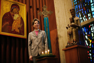Episcopal Presiding Bishop Katharine Jefferts Schori poses for a portrait in the Episcopal Church national headquarters in New York Wednesday July 2, 2008. Schori was installed as head of the U.S. church less than two years ago.