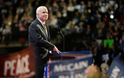 Republican presidential candidate, Sen., John McCain, R-Ariz., listens to the applause of supporters during his nomination acceptance speech at the last night of the Republican National Convention at the Exel Convention Center in St. Paul, Minn., Thursday, Sept. 4, 2008.
