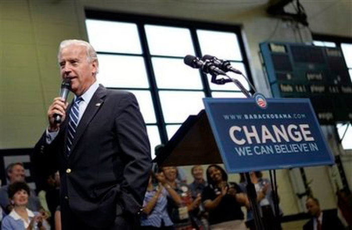 Democratic vice presidential candidate Sen. Joe Biden, D-Del., speaks to supporters at Mehlville High School Tuesday, Sept. 9, 2008, in St. Louis.