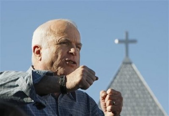 Republican presidential candidate Sen. John McCain, R-Ariz., addresses supporters during a campaign rally in Mesilla, N.M., Saturday, Oct. 25, 2008.