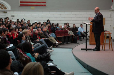 Anglican Bishop N.T. Wright speaks at Harvard University during a Nov. 18-20, 2008, outreach event, sponsored by InterVarsity Christian Fellowship.