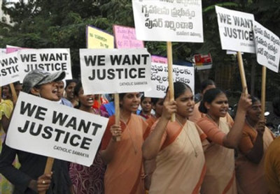 In this file photo, Christians take out a rally to protest against the recent attacks on the churches and members of their community in Orissa and other parts of the country in Hyderabad, India, Sunday, Oct. 19, 2008.