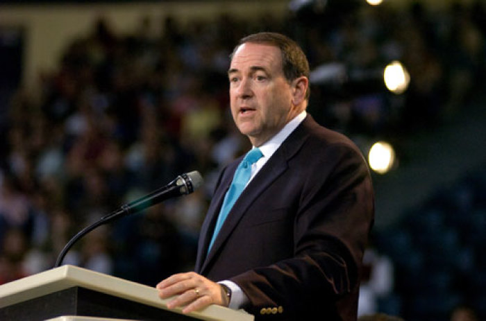 Former Baptist preacher and Republican presidential candidate Mike Huckabee speaks to students at Liberty University about what it means to be like Jesus in Lynchburg, Va. on Monday, March 30, 2009.
