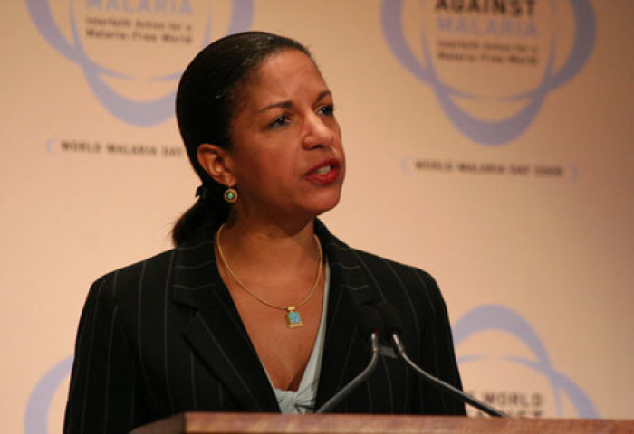 Susan Rice, U.S. ambassador to the United Nations, addresses hundreds at the One World Against Malaria campaign launch event at the National Geographic Society on Friday, April 24, 2009.
