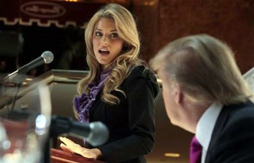 Miss California USA, Carrie Prejean, thanks Donald Trump for his support, during a news conference in New York, Tuesday, May 12, 2009. Trump, who owns the Miss USA pageant, says Prejean can retain her Miss California USA crown after she caused a stir expressing opposition to gay marriage and posing in risque photographs.