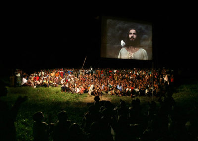 People watching ''The Jesus Film'' in the Obolo language in Nigeria.
