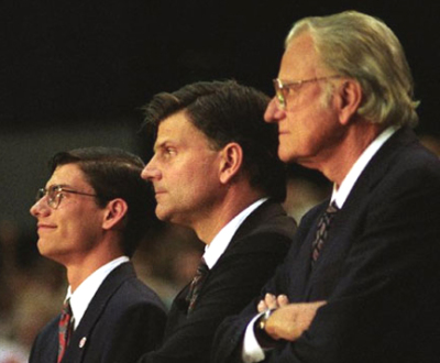 From left to right: Will Graham, Franklin Graham, Billy Graham