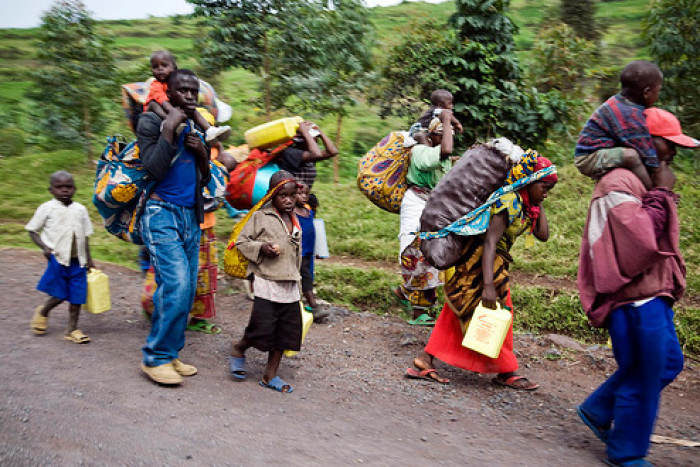 One of the pictures taken from thousands fleeing the IDP site and surrounding area in Kibati, north Kivu, Democratic Republic of Congo (DRC) on Friday, November 7, 2008. 