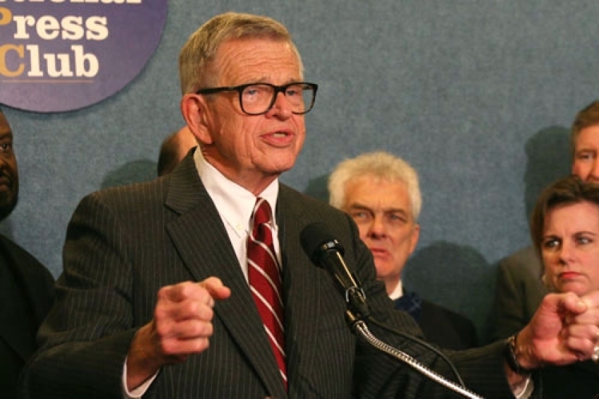 Chuck Colson, founder of The Chuck Colson Center for Christian Worldview, addresses the media about the "Manhattan Declaration: A Call of Christian Conscience" in Washington, Friday, Nov. 20, 2009.