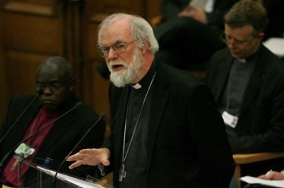In this file photo, Archbishop of Canterbury Rowan Williams speaks during the General Synod of the Church of England at Church House in London, Feb. 9, 2010.