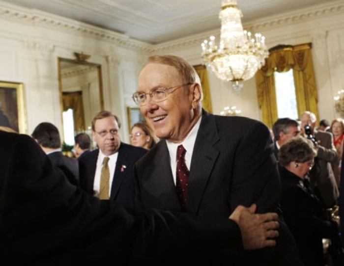 Focus on the Family Founder and Chairman James Dobson exits the East Room of the White House in Washington, Thursday, May 1, 2008, after participating in a ceremony honoring the National Day of Prayer.