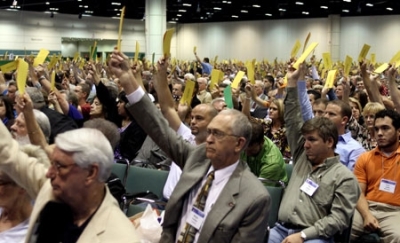 More than 11,000 Southern Baptist messengers vote during the annual meeting of the Southern Baptist Convention at the Orange County Convention Center in Orlando, Fla.