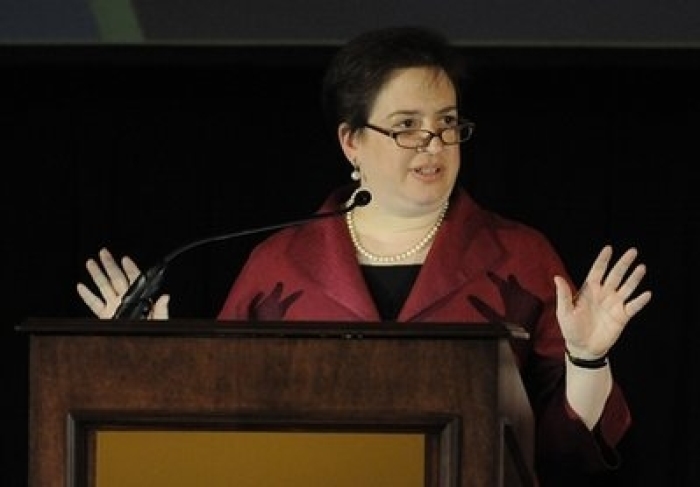 In this May 3, 2010, file photo Solicitor General Elena Kagan speaks during the annual meeting of the 7th Circuit Bar Association & Judicial Conference of the 7th Circuit in Chicago. The overall balance of power on the court is unlikely to change, with President Barack Obama’s choice of Elena Kagan to replace the liberal-leaning Justice John Paul Stevens.