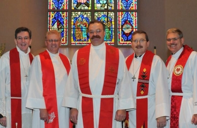 LCMS Praesidium: Dr. Scott R. Murray; Rev. Daniel Preus; President Matthew C. Harrison; Rev. Herbert C. Mueller; and Dr. John C. Wohlrabe. (Dr. Paul L. Maier not pictured.)