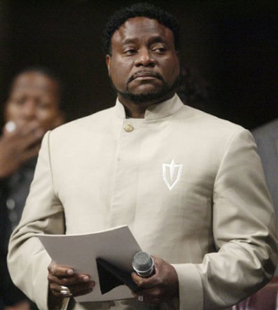 Bishop Eddie Long prepares to speak Sunday, Sept. 26, 2010, at New Birth Missionary Baptist Church near Atlanta.