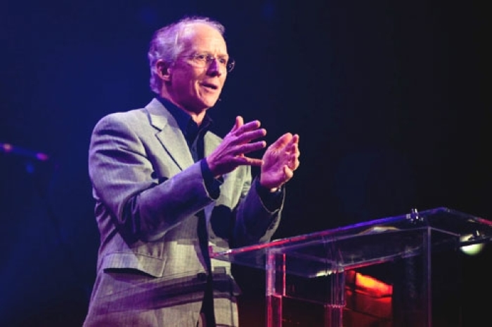 John Piper asks students do they feel more loved when God makes much of them or when He allows them to make much of Him at the Passion 2011 conference on Monday, January 3, 2011, in Atlanta, Georgia.