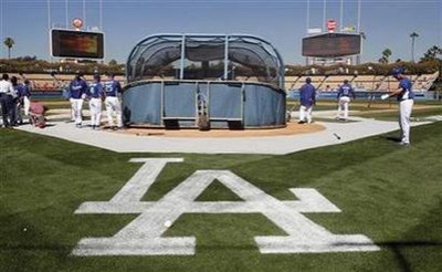 Los Angeles Dodgers at batting practice before their Opening Day MLB National League baseball game against the San Francisco Giants in Los Angeles, California March 31, 2011.
