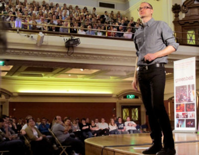 Rob Bell speaks at the Methodist Central Hall in Westminster, London, April 18, 2011.