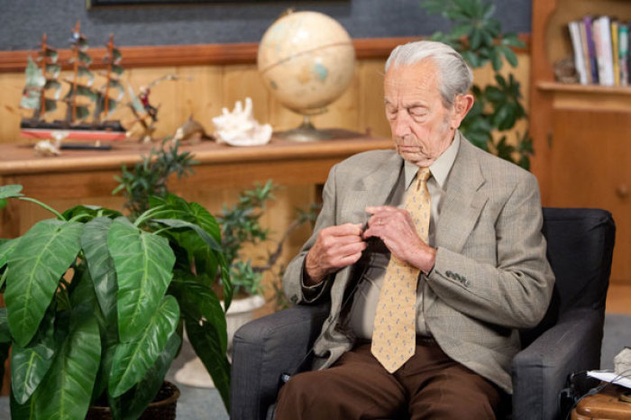 Harold Camping, president of Family Radio, fixes his mic as he prepares for a live radio broadcast on Monday, May 23, 2011. Camping delivered his first public statement on Monday since his failed prediction that the rapture would occur on May 21.