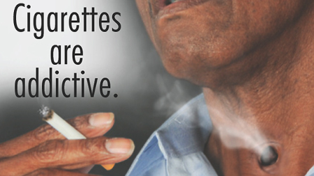 New FDA Graphic Warning against smoking reading "Smoking is addictive"