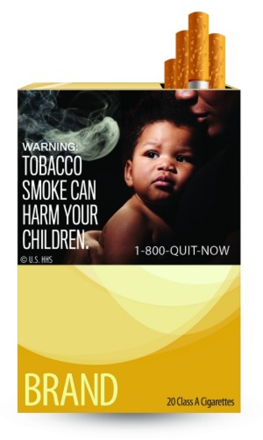 New FDA Smoking warning reading "Tobacco smoke may harm your children"